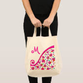 PINK FUCHSIA BLACK ABSTRACT DECO MONOGRAM TOTE BAG (Voorkant (product))