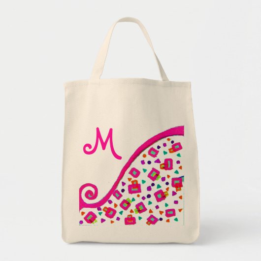PINK FUCHSIA BLACK ABSTRACT DECO MONOGRAM TOTE BAG (Voorkant)