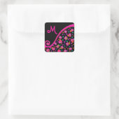 PINK FUCHSIA BLACK ABSTRACT DECO MONOGRAM VIERKANTE STICKER (Tas)