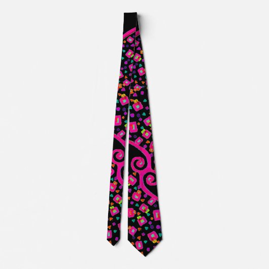 PINK FUCHSIA BLACK ABSTRACT DECO STROPDAS (Achterkant)