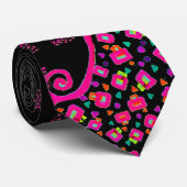 PINK FUCHSIA BLACK ABSTRACT DECO STROPDAS (Opgerold)