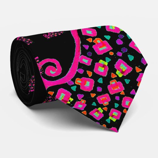 PINK FUCHSIA BLACK ABSTRACT DECO STROPDAS (Opgerold)
