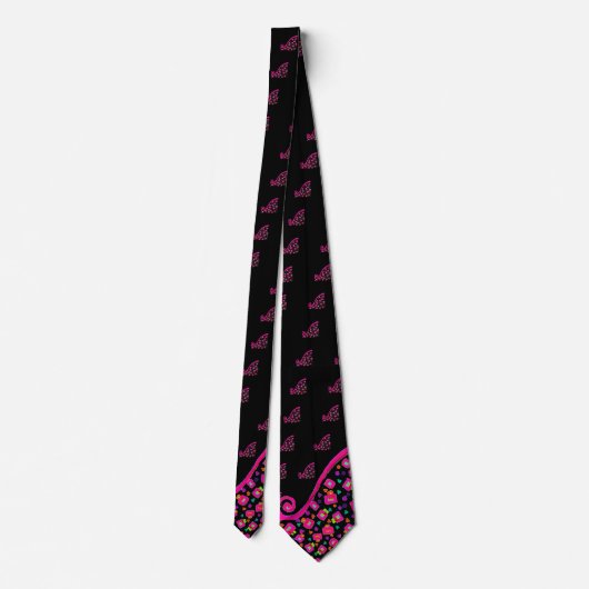 PINK FUCHSIA BLACK ABSTRACT DECO STROPDAS (Achterkant)