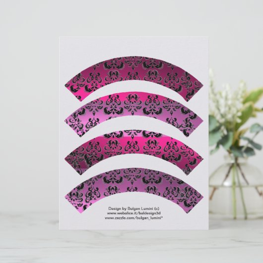 PINK FUCHSIA BLACK DAMASK CUPCAKE LINER CUTOUT (Staand voorkant)
