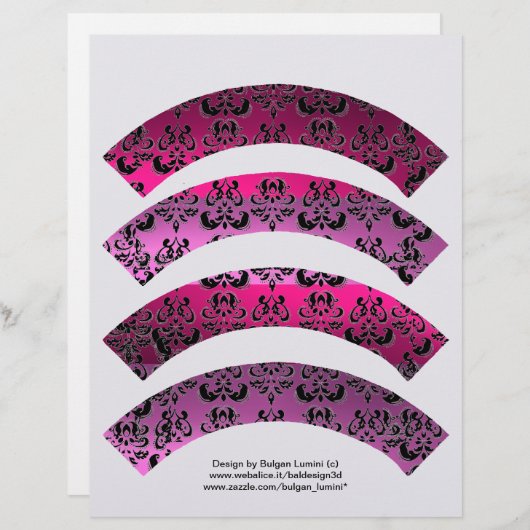 PINK FUCHSIA BLACK DAMASK CUPCAKE LINER CUTOUT (Voorkant / Achterkant)