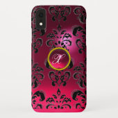 PINK FUCHSIA BLACK DAMASK GEM MONOGRAM Case-Mate iPhone CASE (Achterkant)