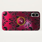 PINK FUCHSIA BLACK DAMASK GEMSTONE MONOGRAM Case-Mate iPhone CASE (Achterkant (horizontaal))