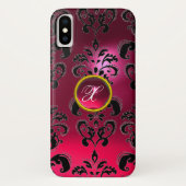 PINK FUCHSIA BLACK DAMASK GEMSTONE MONOGRAM Case-Mate iPhone CASE (Achterkant)