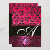 PINK FUCHSIA BLACK DAMASK MONOGRAM, helder wit Kaart (Voorkant / Achterkant)