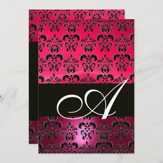 PINK FUCHSIA BLACK DAMASK MONOGRAM, helder wit Kaart (Voorkant / Achterkant)