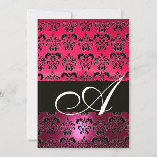 PINK FUCHSIA BLACK DAMASK MONOGRAM, helder wit Kaart
