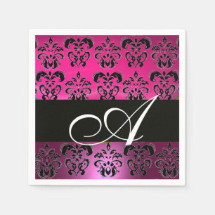 PINK, FUCHSIA BLACK, PAARSE DAMASKWITMONOGRAM SERVET