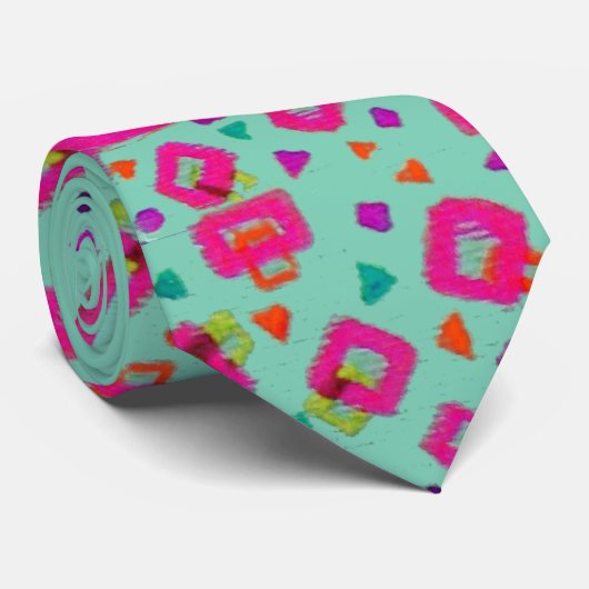 PINK FUCHSIA BLAUWGROEN BLAUW ABSTRACTE DECO STROPDAS (Opgerold)