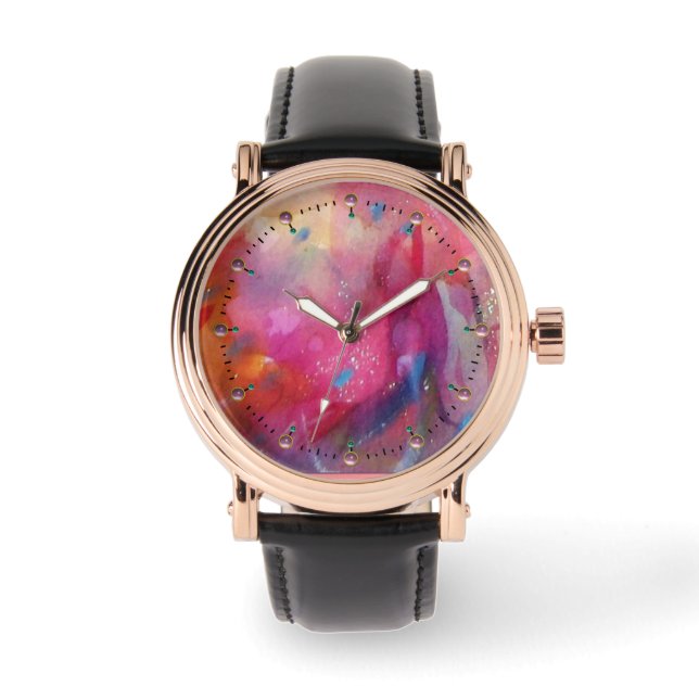 PINK FUCHSIA BLUE ABSTRACT HORLOGE (Voorkant)