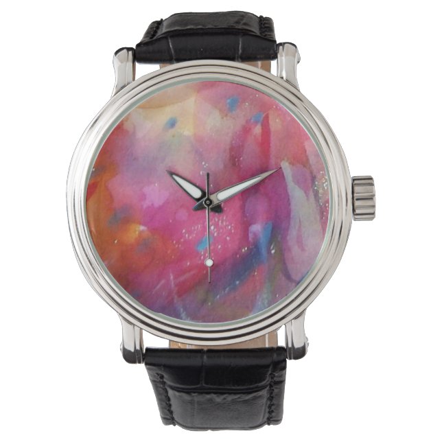 PINK FUCHSIA BLUE ABSTRACT HORLOGE (Voorkant)