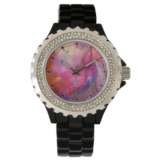 PINK FUCHSIA BLUE ABSTRACT HORLOGE (Voorkant)