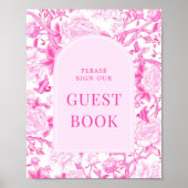 Pink Fuchsia Chinoiserie Porcelain Guestbook Sign Poster (Voorkant)
