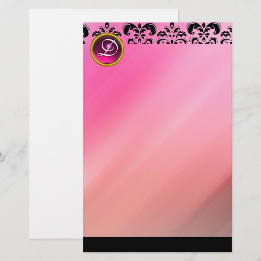 PINK FUCHSIA DAMASK AMETHYST GEM STONE MONOGRAM BRIEFPAPIER (Voorkant / Achterkant)