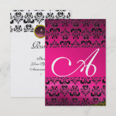 PINK FUCHSIA DAMASK GEM MONOGRAM paars rsvp-ijs Kaart (Voorkant / Achterkant)