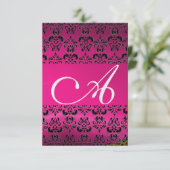 PINK FUCHSIA DAMASK GEM MONOGRAM paars rsvp-ijs Kaart (Staand voorkant)