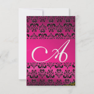 PINK FUCHSIA DAMASK GEM MONOGRAM paars rsvp-ijs Kaart