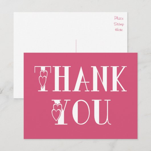 Pink Fuchsia Dank u Hart Groeten Briefkaart (Voorkant / Achterkant)