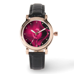PINK FUCHSIA FRACTAL ROOS HORLOGE