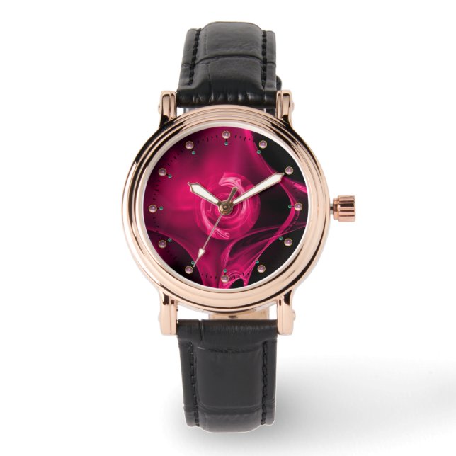 PINK FUCHSIA FRACTAL ROOS HORLOGE (Voorkant)