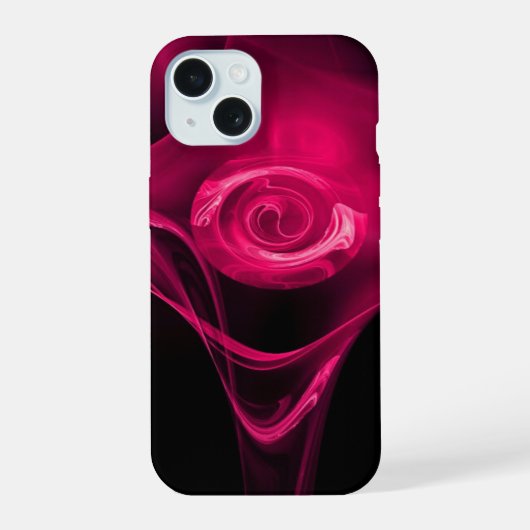PINK FUCHSIA FRACTAL ROOS iPhone 15 CASE (Achterkant)