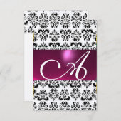 PINK FUCHSIA GOLD DAMASK GEM MONOGRAM paars rsvp Kaart (Voorkant / Achterkant)