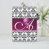 PINK FUCHSIA GOLD DAMASK GEM MONOGRAM paars rsvp Kaart (Staand voorkant)