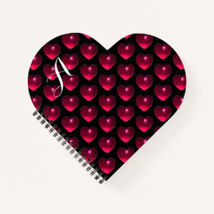 PINK FUCHSIA HEARTS, BLACK Valentijnsdag Monogram Notitieboek