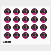 PINK FUCHSIA PAARS DAMASK MONOGRAM, violet Ronde Sticker (Vel)