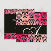 PINK FUCHSIA RED BLACK DAMASK MONOGRAM, white Kaart (Voorkant / Achterkant)
