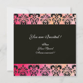 PINK FUCHSIA RED BLACK DAMASK MONOGRAM, white Kaart (Achterkant)