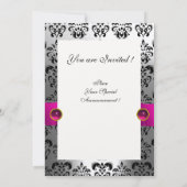 PINK FUCHSIA RIBBON SILVER BLACK DAMASK MONOGRAM KAART (Achterkant)
