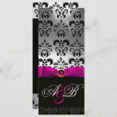 PINK FUCHSIA RIBBON WHITE BLACK DAMASK MONOGRAM KAART (Voorkant / Achterkant)