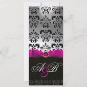 PINK FUCHSIA RIBBON WHITE BLACK DAMASK MONOGRAM KAART (Voorkant)