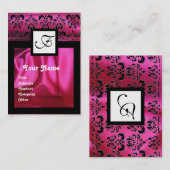 PINK FUCHSIA SILK DAMASK CLOTH ,SQUARE MONOGRAM VISITEKAARTJE (Voorkant / Achterkant)
