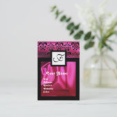 PINK FUCHSIA SILK DAMASK CLOTH ,SQUARE MONOGRAM VISITEKAARTJE (Staand voorkant)