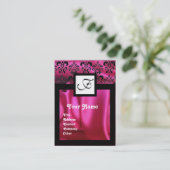 PINK FUCHSIA SILK DAMASK CLOTH ,SQUARE MONOGRAM VISITEKAARTJE (Staand voorkant)