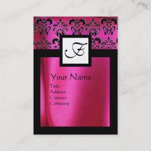 PINK FUCHSIA SILK DAMASK CLOTH ,SQUARE MONOGRAM VISITEKAARTJE
