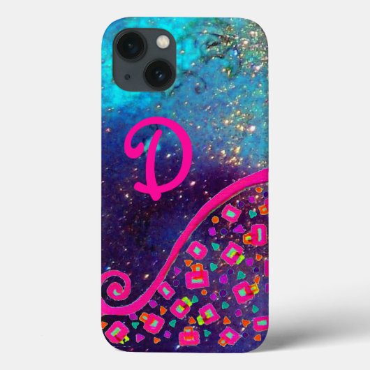 PINK FUCHSIA TURQUOISE BLUE ABSTRACT DECO MONOGRAM Case-Mate iPhone CASE (Achterkant)