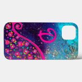PINK FUCHSIA TURQUOISE BLUE ABSTRACT DECO MONOGRAM Case-Mate iPhone CASE (Achterkant (horizontaal))