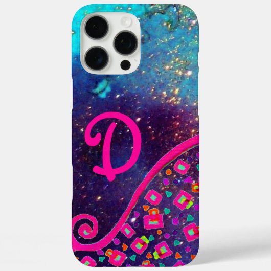 PINK FUCHSIA TURQUOISE BLUE ABSTRACT DECO MONOGRAM Case-Mate iPhone CASE (Achterkant)