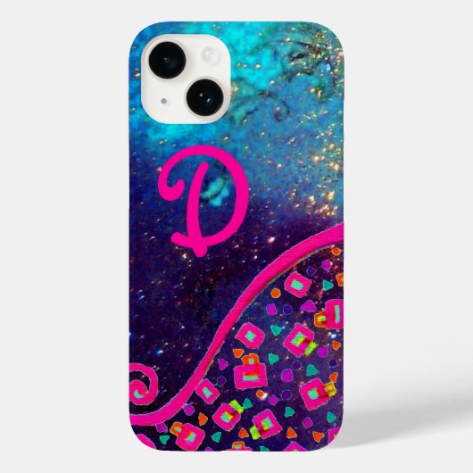 PINK FUCHSIA TURQUOISE BLUE ABSTRACT DECO MONOGRAM Case-Mate iPhone CASE (Achterkant)