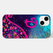 PINK FUCHSIA TURQUOISE BLUE ABSTRACT DECO MONOGRAM Case-Mate iPhone CASE (Achterkant (horizontaal))
