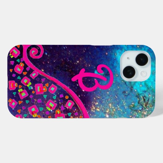 PINK FUCHSIA TURQUOISE BLUE ABSTRACT DECO MONOGRAM Case-Mate iPhone CASE (Achterkant (horizontaal))