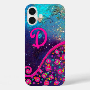 PINK FUCHSIA TURQUOISE BLUE ABSTRACT DECO MONOGRAM iPhone 16 PLUS HOESJE