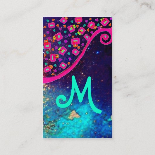 PINK FUCHSIA TURQUOISE BLUE ABSTRACT DECO MONOGRAM VISITEKAARTJE (Achterkant)
